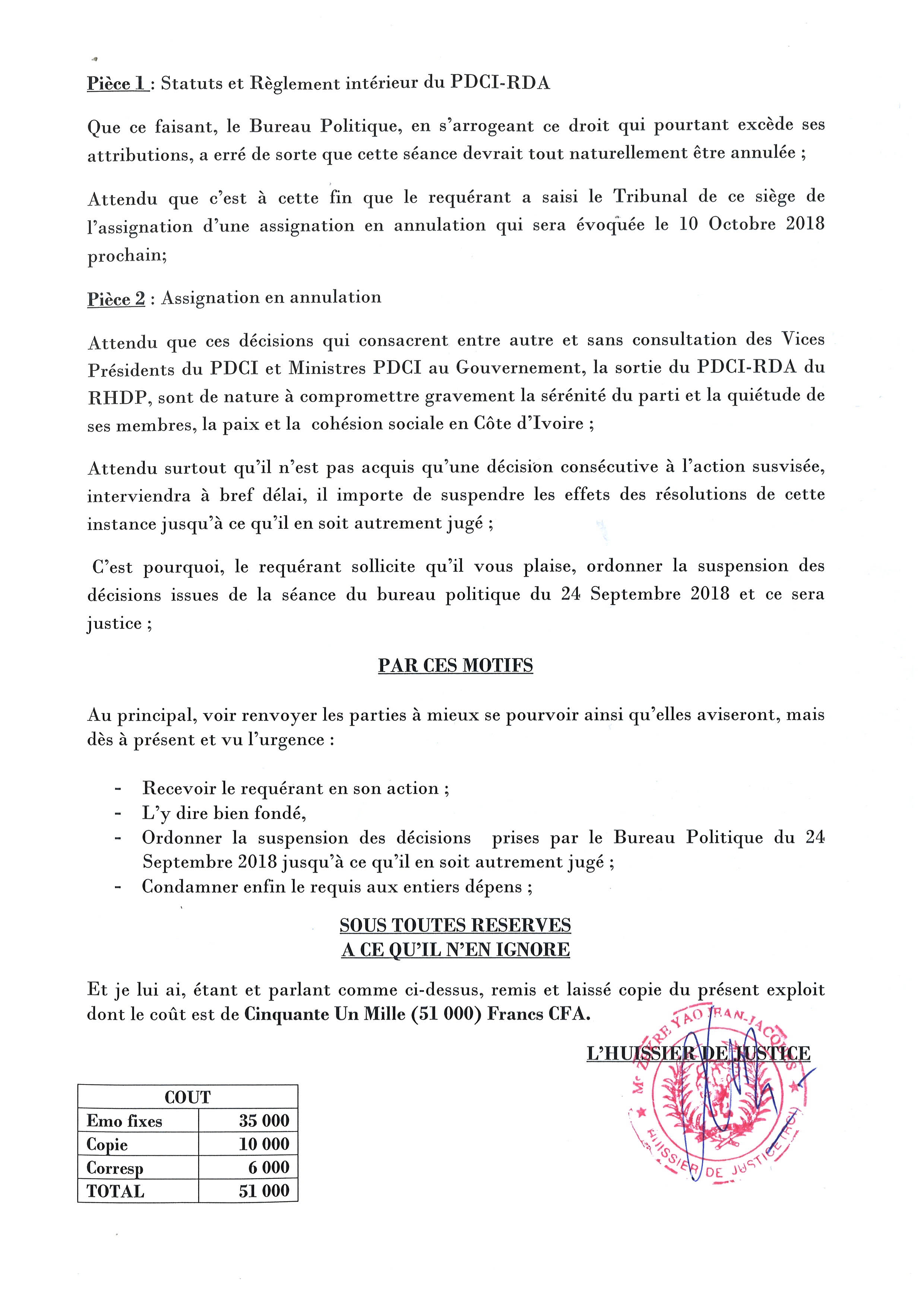 une copie de l’assignation de référé ordinaire