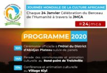 Célébration aujourd’hui de la Journée mondiale de la culture africaine et afrodescendante:Rendez-vous à 9H à l’hôtel du District au Plateau, à 14H au rond pont de Treichville et au village Kiyi à 17 H